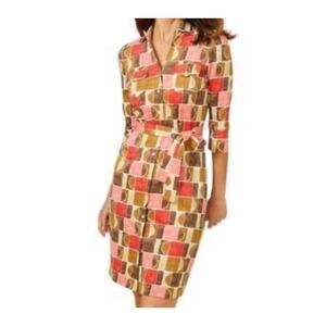 J. McLaughlin Brynn Catalina Cloth Shirt Dress Medium Brown Orange No Belt